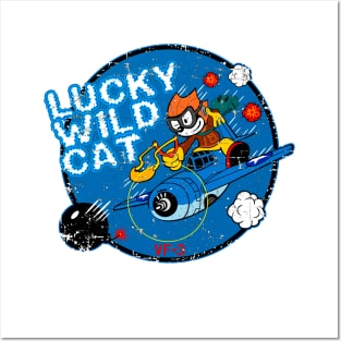 USN VF-3 Lucky Wild Cat - Grumman F4F Wildcat - Grunge Style Posters and Art